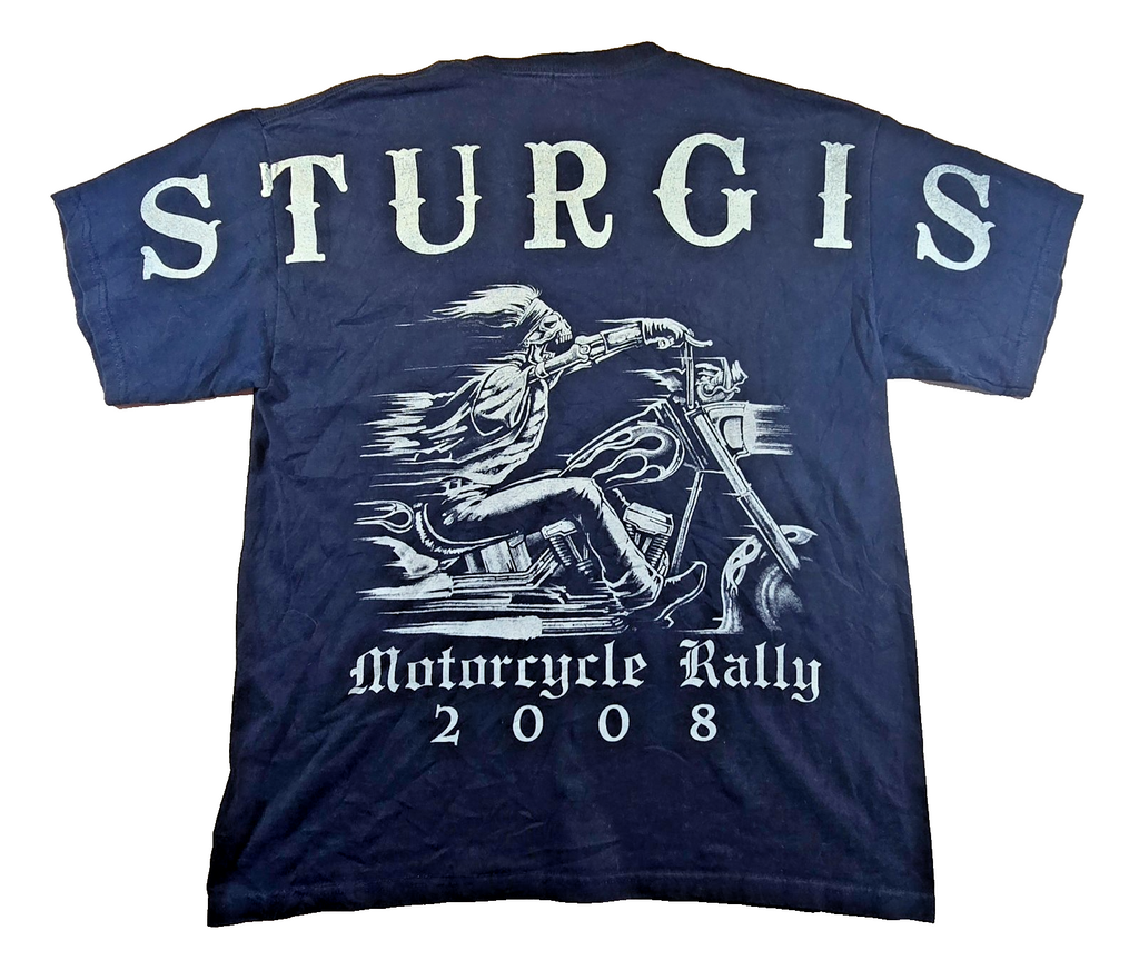 Sturgis Motorcycle Rally 2008 T Shirt Large L Black Gildan Biker Rally Week Tee
