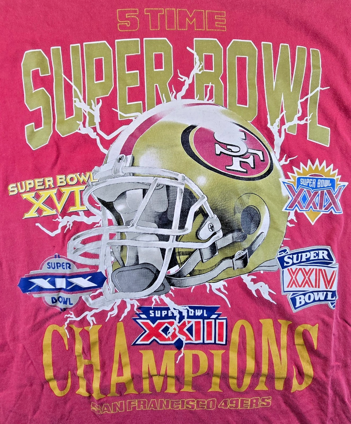 San Francisco 49ers 5 Time Super Bowl Champions NFL T Shirt Medium M Vintage