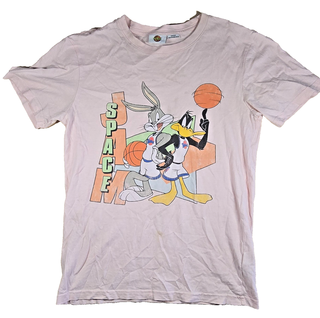 Space Jam Bugs Bunny Daffy Duck T Shirt XS Pink Basketball Looney Tunes Tee