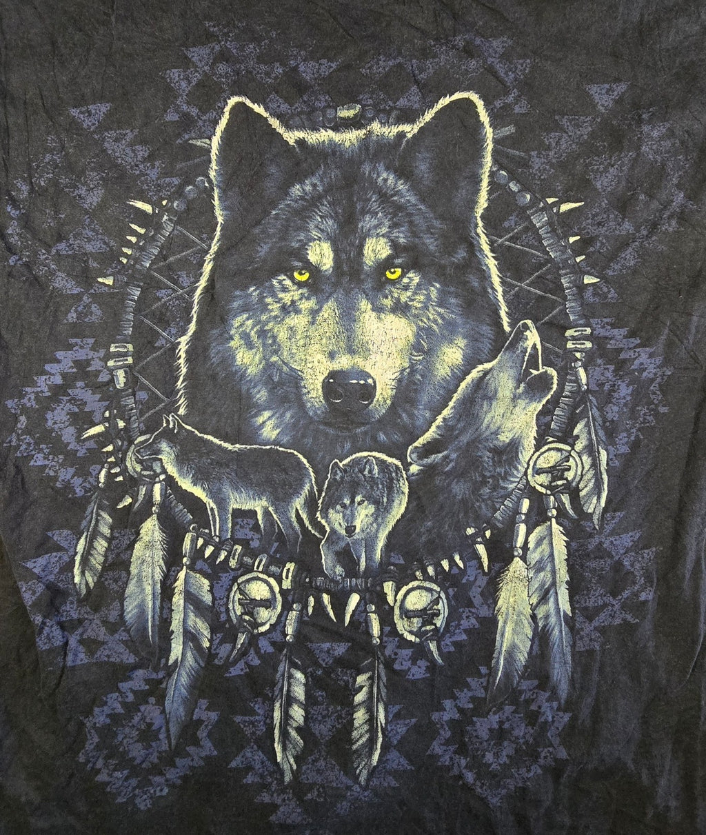 Wolf T Shirt Large L Black Fruit Of The Loom Dreamcatcher Native Style Tee LGE