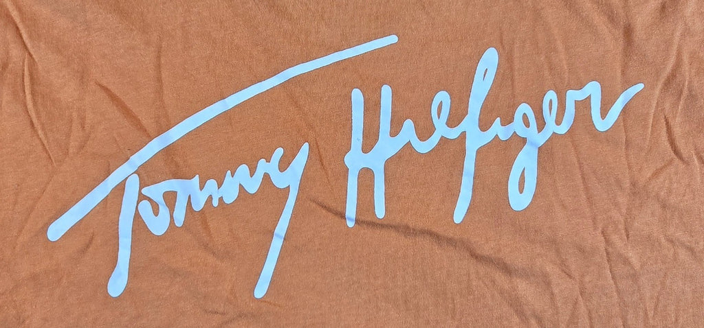Tommy Hilfiger T Shirt XL Orange Logo Graphic Flag Spellout Mens Tee