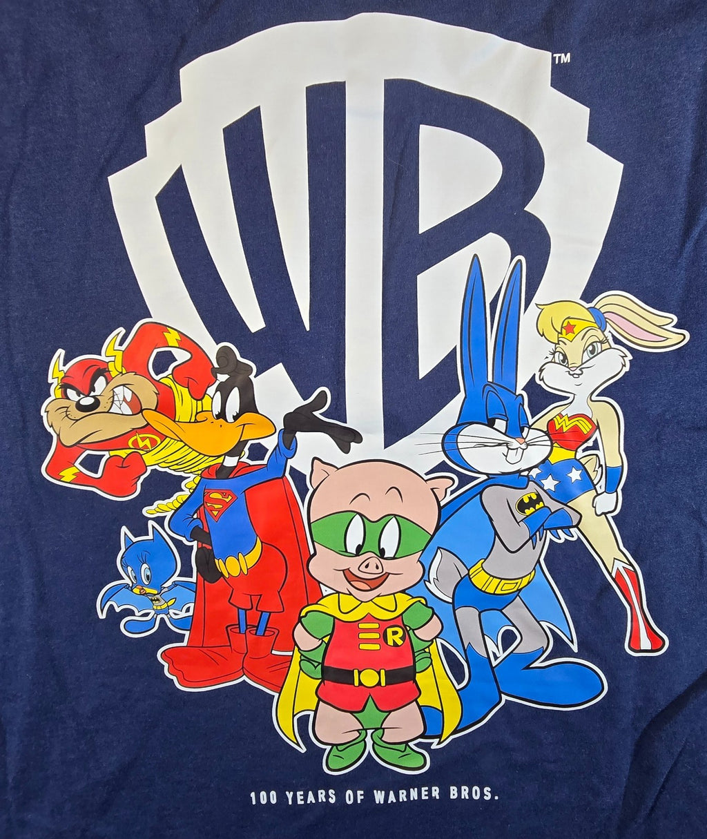 Warner Bros 100 Years T Shirt XL Navy Long Sleeve Movie World NWT Looney Tunes