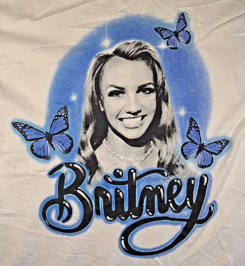 Britney Spears T Shirt Medium M White Portrait Butterflies Pop Music Singer Tee
