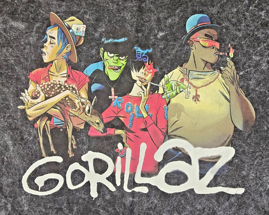 Gorillaz T Shirt Small Medium S M Black Acid Wash Band Music Graphic Tee