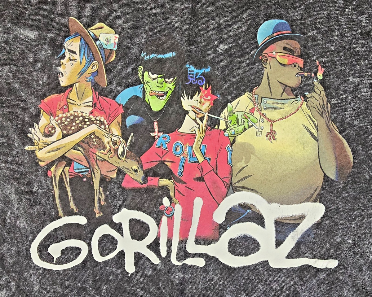 Gorillaz T Shirt Small Medium S M Black Acid Wash Band Music Graphic Tee