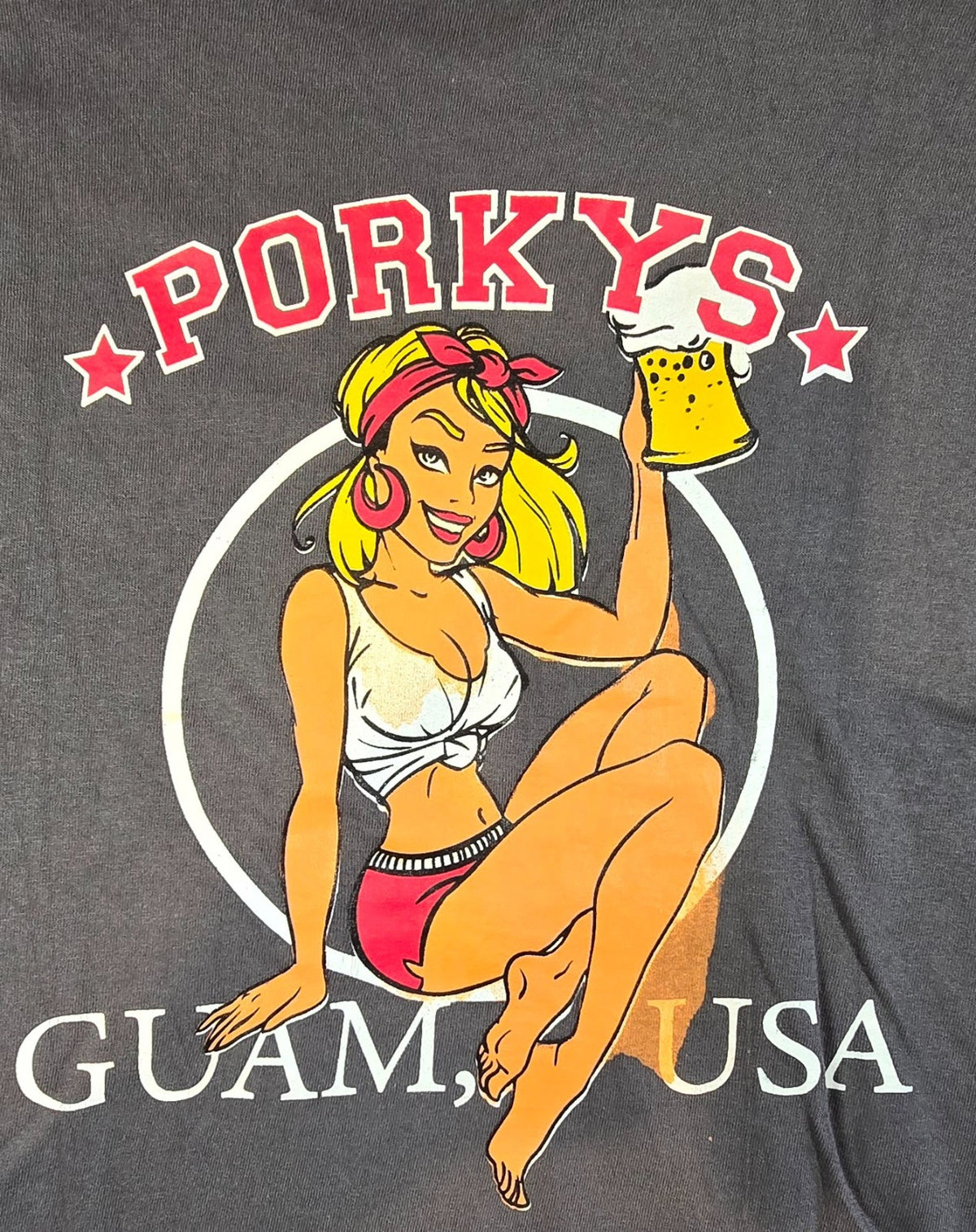 Porkys Guam USA T-Shirt Mens XL Pin Up Girl Beer Graphic Port Company 100% Cotto