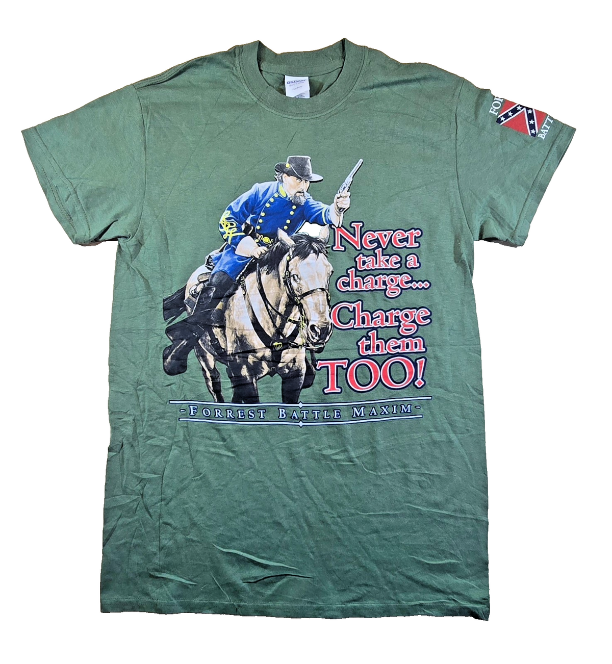 Forrest Battle T Shirt Gildan Heavy Cotton Green Civil War Cavalry Tennessee Sm