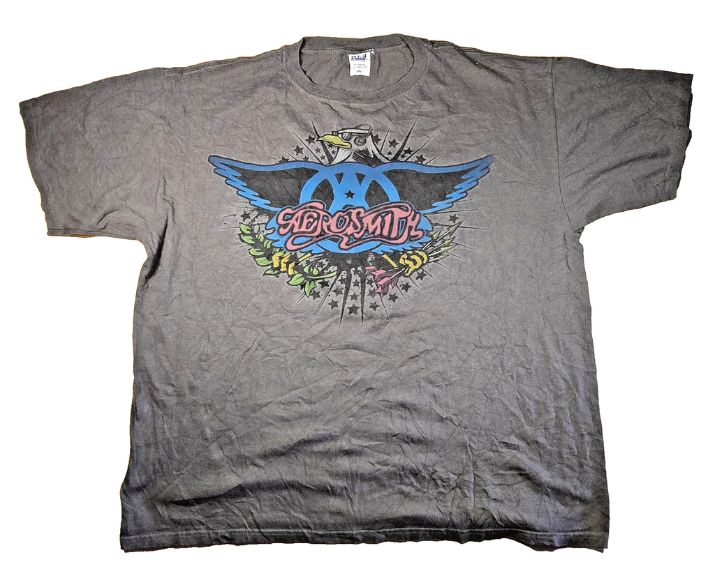 Aerosmith T Shirt 2XL XXL Grey Anvil Rock Band Wings Logo Steven Tyler Tee