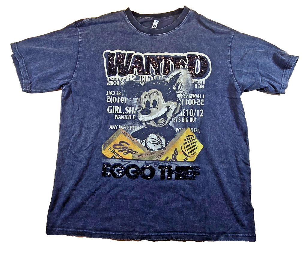 Disney Mickey Mouse Eggo Thief T Shirt XL Stranger Things Style Sequin Graphic
