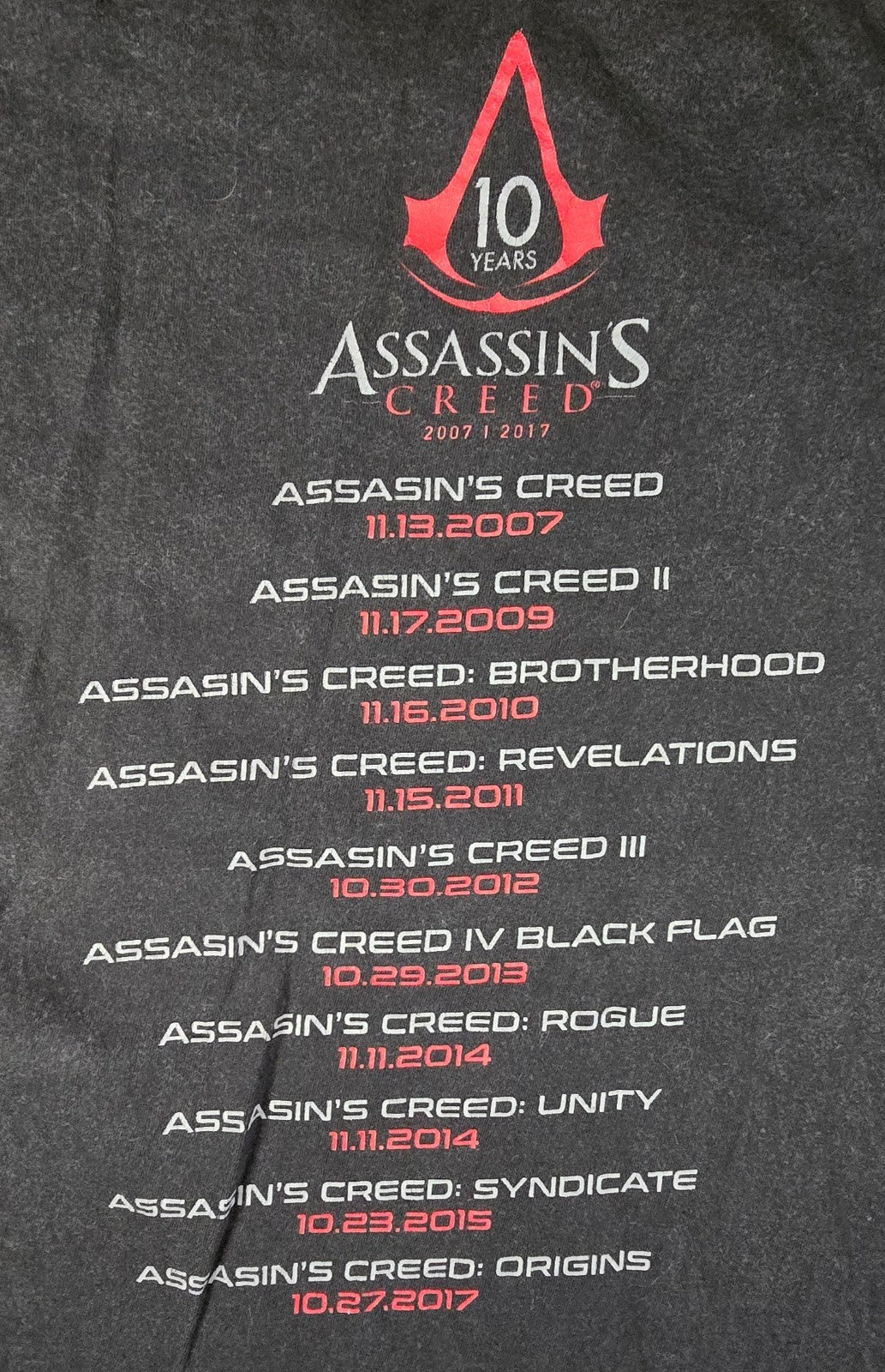 Assassin's Creed T Shirt Medium M Black 10 Year Anniversary Ubisoft Gaming Tee