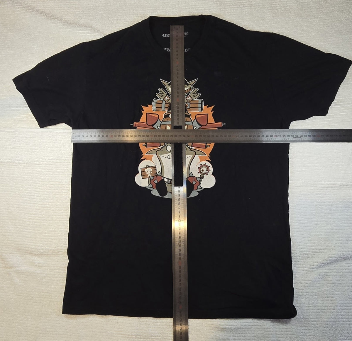 Men's T-shirt Steam Workshop Graphic Print Black Crew Neck T-Shirt L