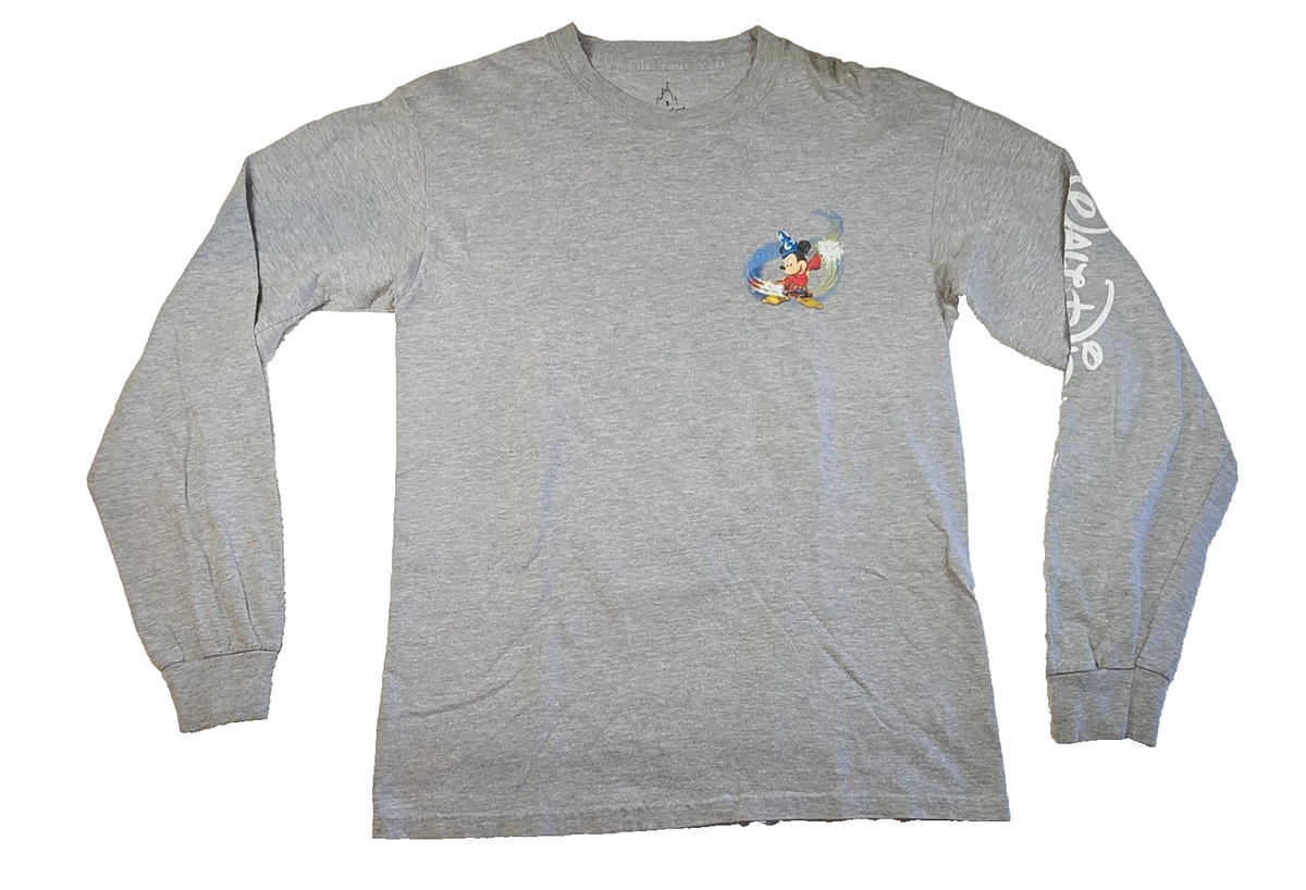 Disney Parks Mickey Mouse Sorcerer T Shirt M Grey Long Sleeve Walt Disney World