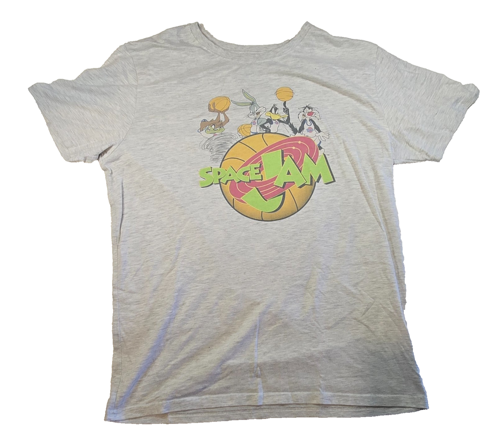 Space Jam Looney Tunes T Shirt Bugs Bunny Taz Daffy Duck Graphic Tee Grey Medium