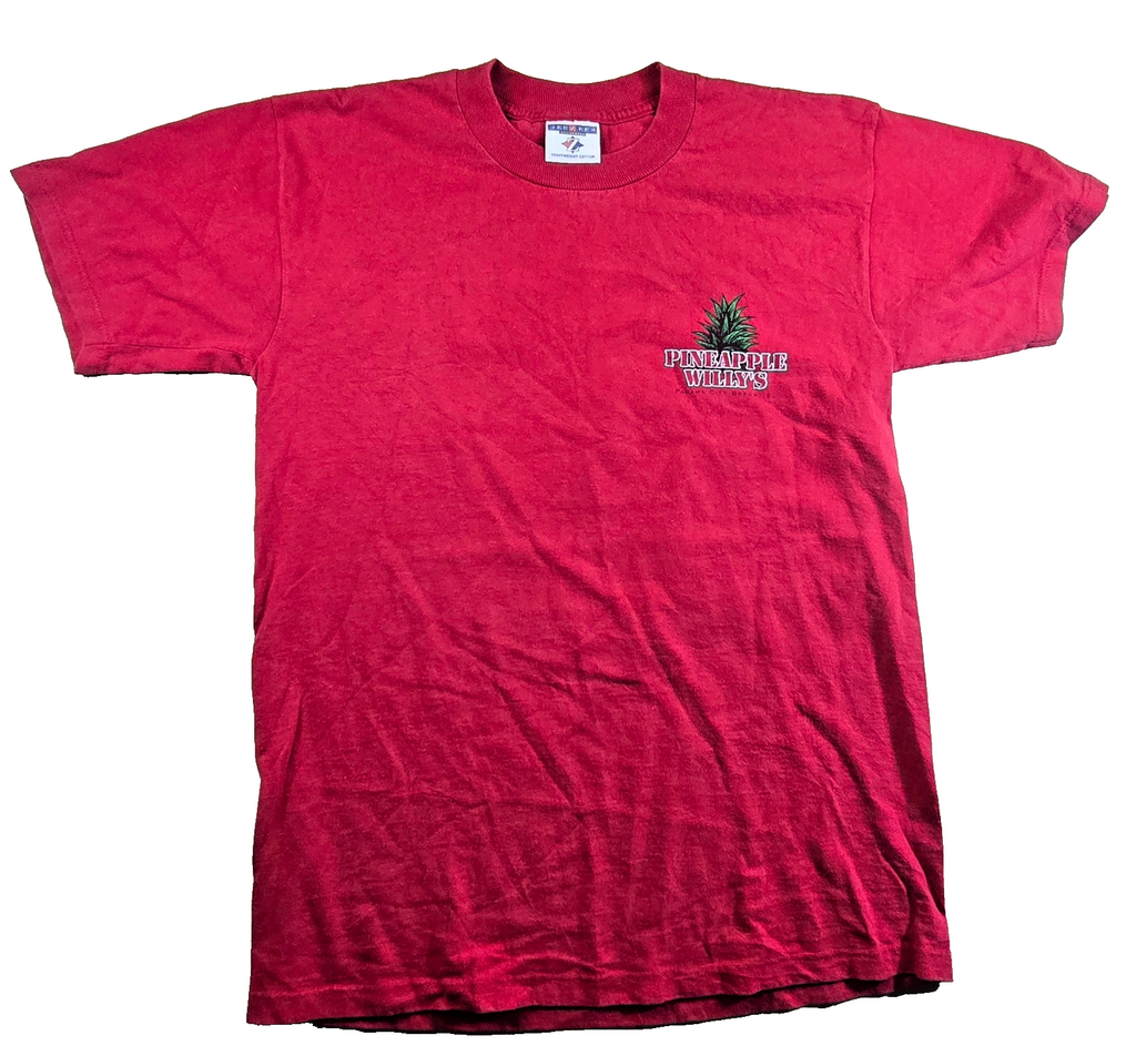 Jerzees Pineapple Willy's T Shirt Small S Red Panama City Beach USA 100% Cotton