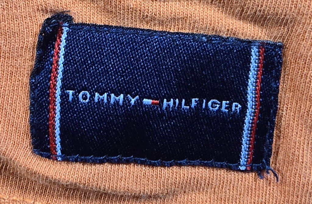 Tommy Hilfiger T Shirt XL Orange Logo Graphic Flag Spellout Mens Tee
