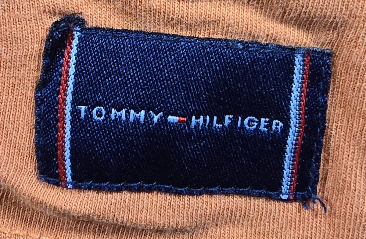 Tommy Hilfiger T Shirt XL Orange Logo Graphic Flag Spellout Mens Tee