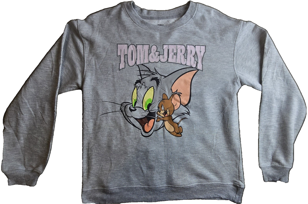 Tom & Jerry Women’s Grey Graphic Fleece Crew Neck Pullover Sweatshirt Size M