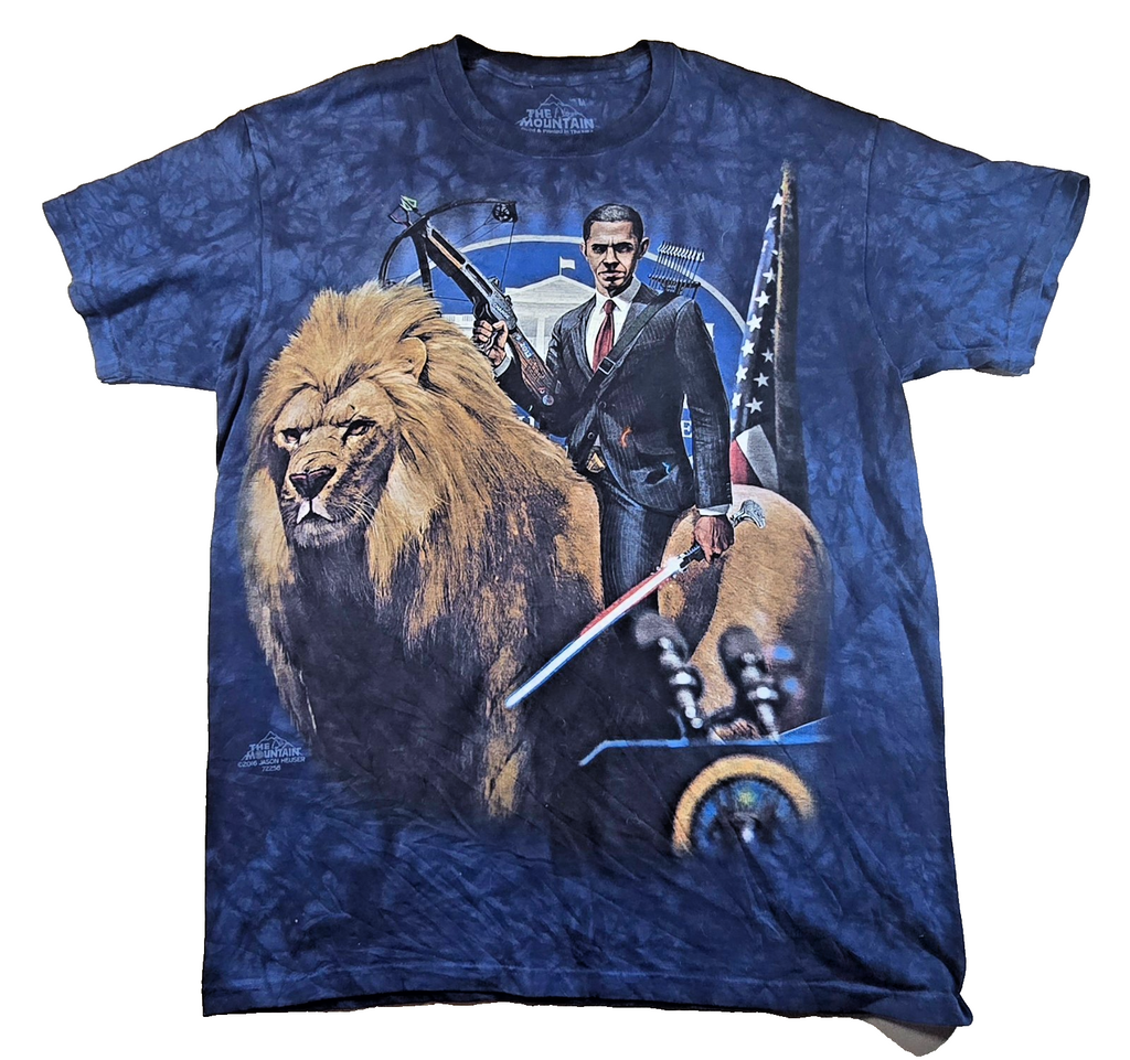 The Mountain Obama T Shirt Large Blue Lion Fantasy Graphic Tie Dye 2016 USA