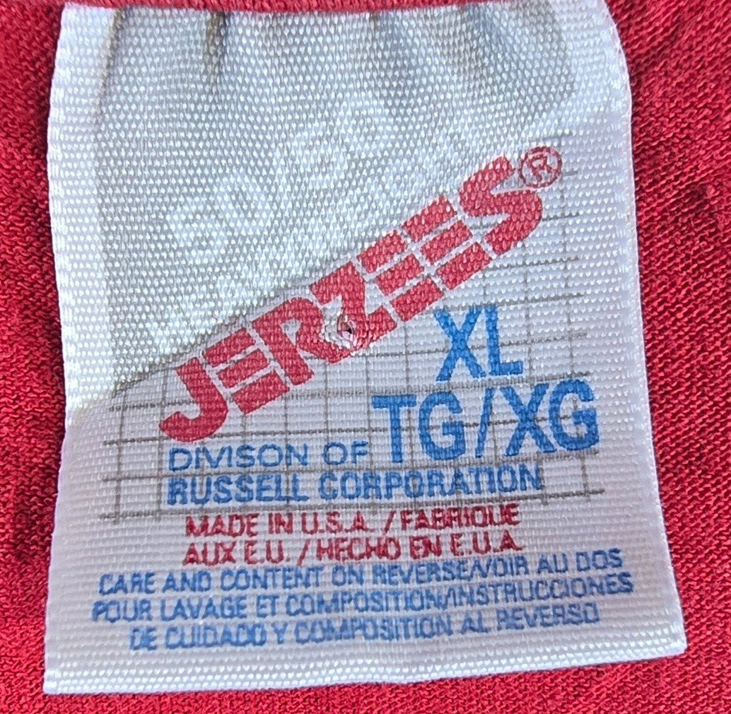 Jerzees Crew Soccer T Shirt XL Red Made In USA Russell Athletic Vintage Tee