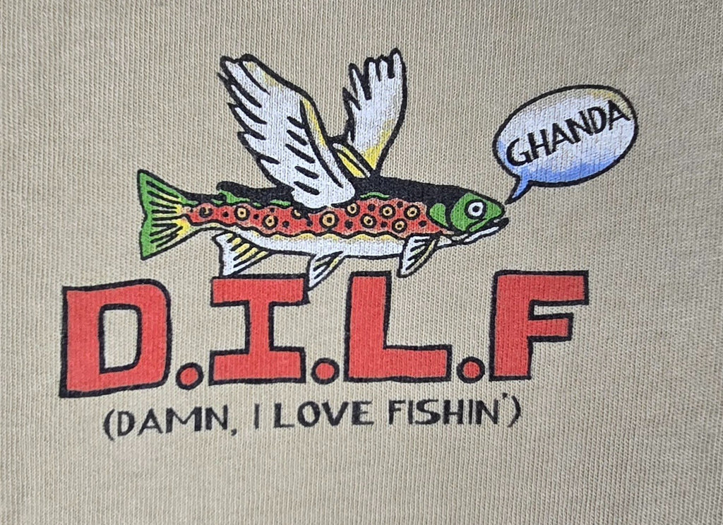 Ghanda DILF Damn I Love Fishin T-Shirt Fishing Graphic Tee Mens Size Small