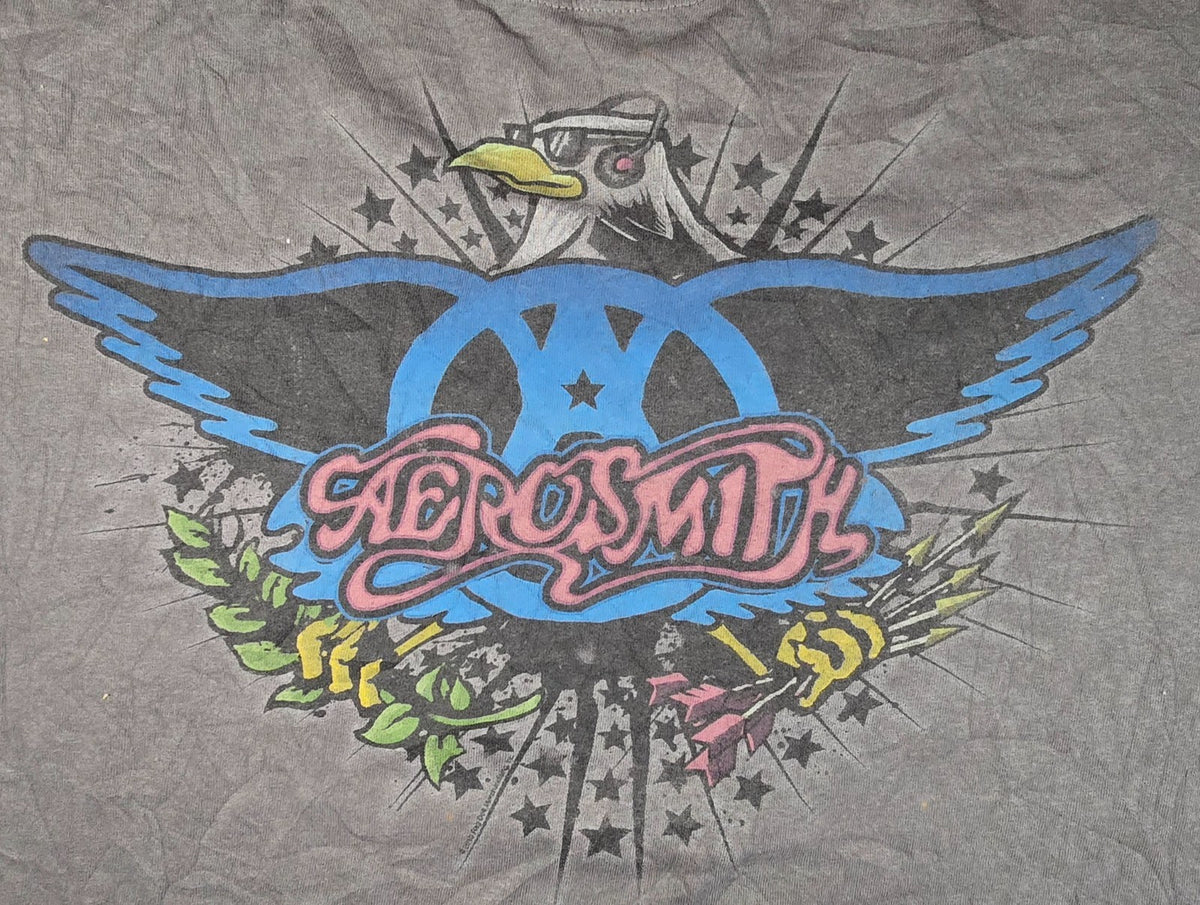 Aerosmith T Shirt 2XL XXL Grey Anvil Rock Band Wings Logo Steven Tyler Tee