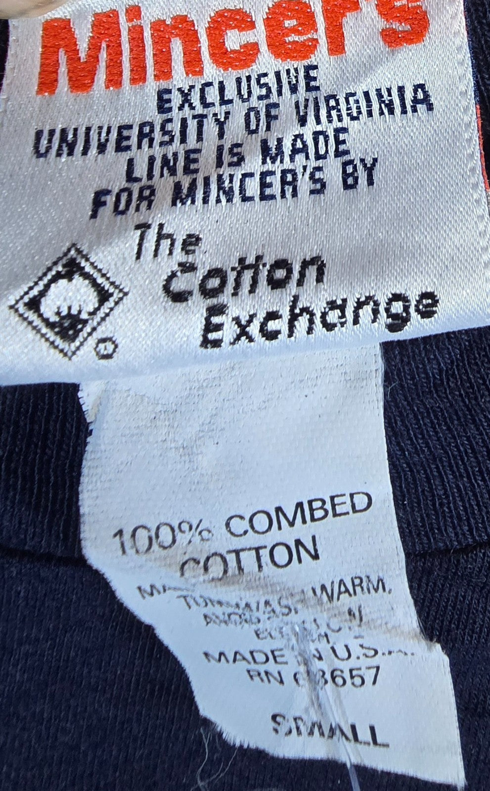 University of Virginia T Shirt Small Navy Miner's UVA College USA Made Cotton Te