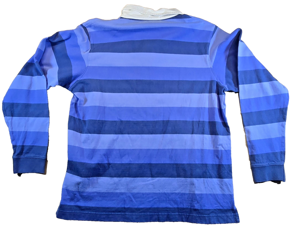 R.M. Williams Rugby Polo Shirt Size 12 Blue Stripe Long Sleeve Cotton