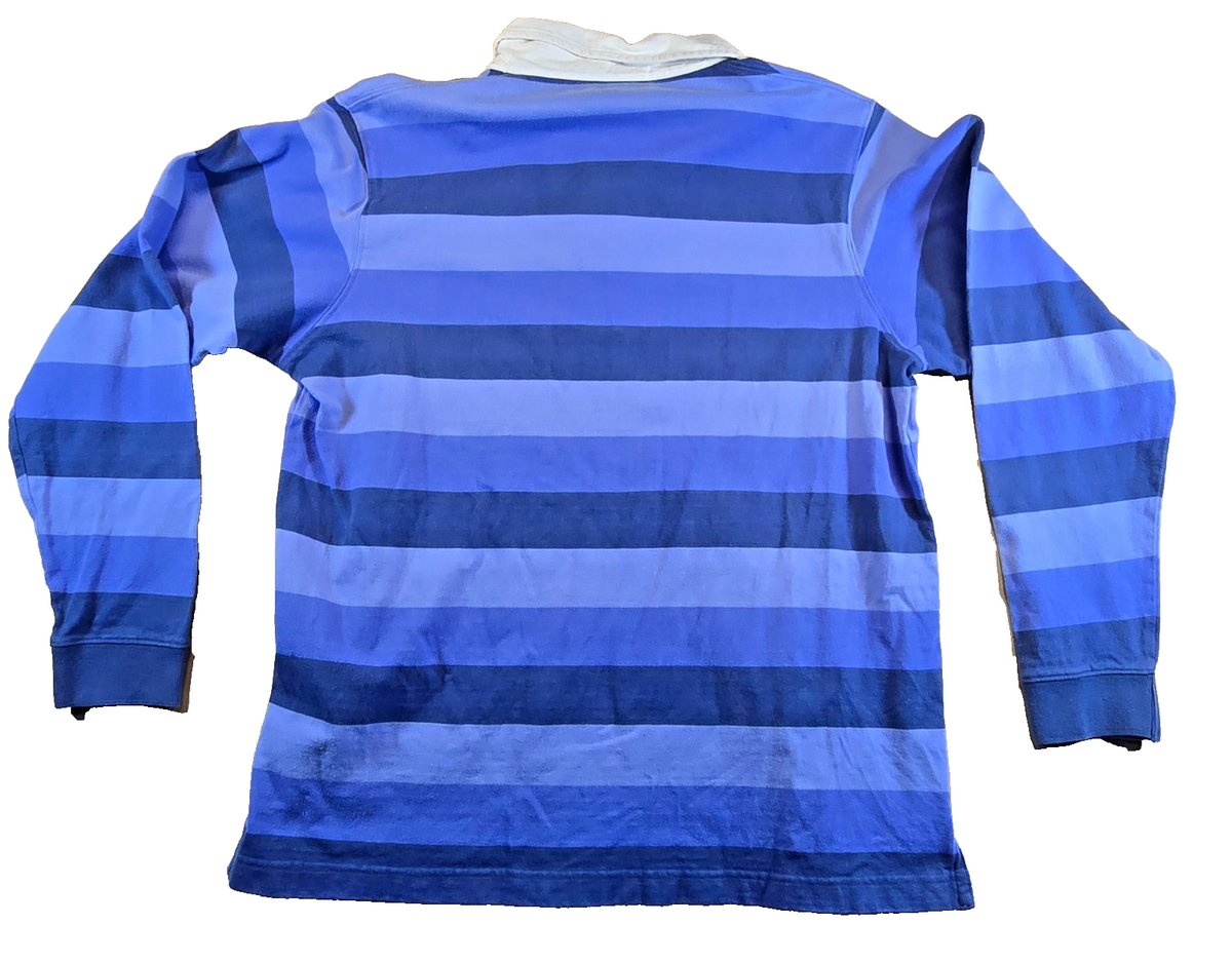 R.M. Williams Rugby Polo Shirt Size 12 Blue Stripe Long Sleeve Cotton