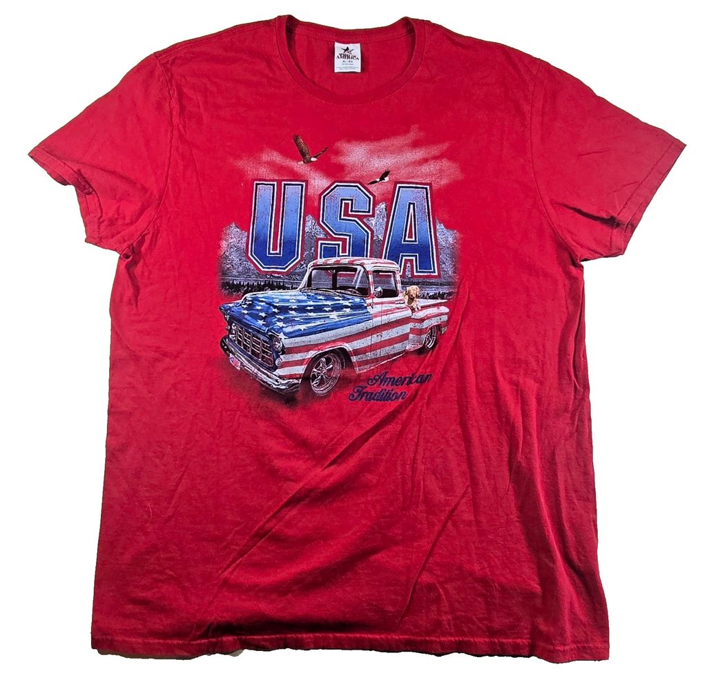USA American Tradition T Shirt XL Red Spirit Of America Pickup Truck Eagle Tee