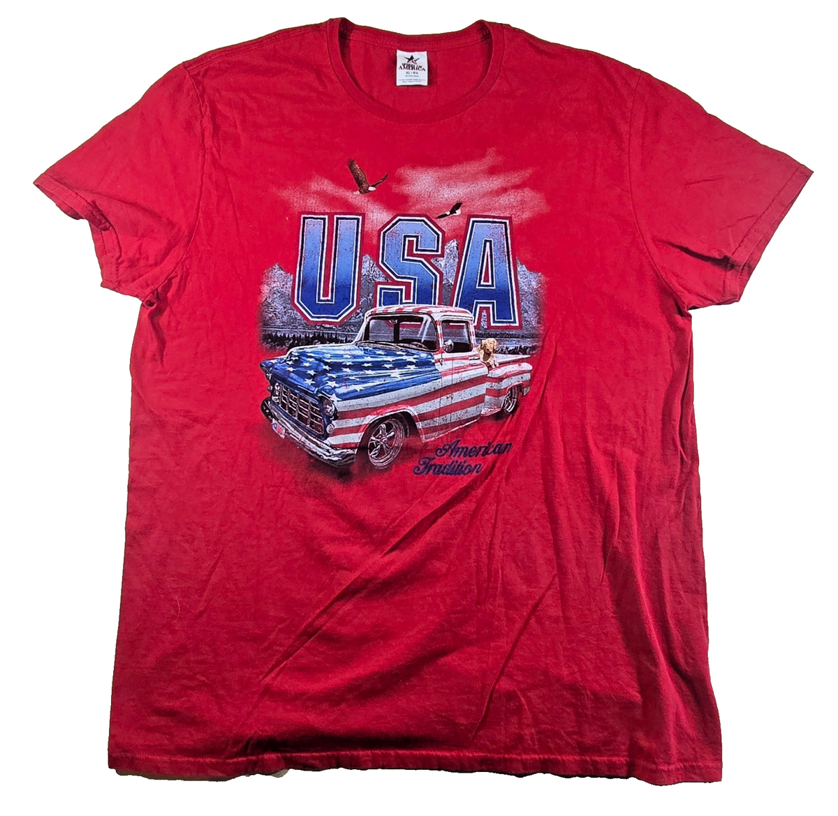 USA American Tradition T Shirt XL Red Spirit Of America Pickup Truck Eagle Tee