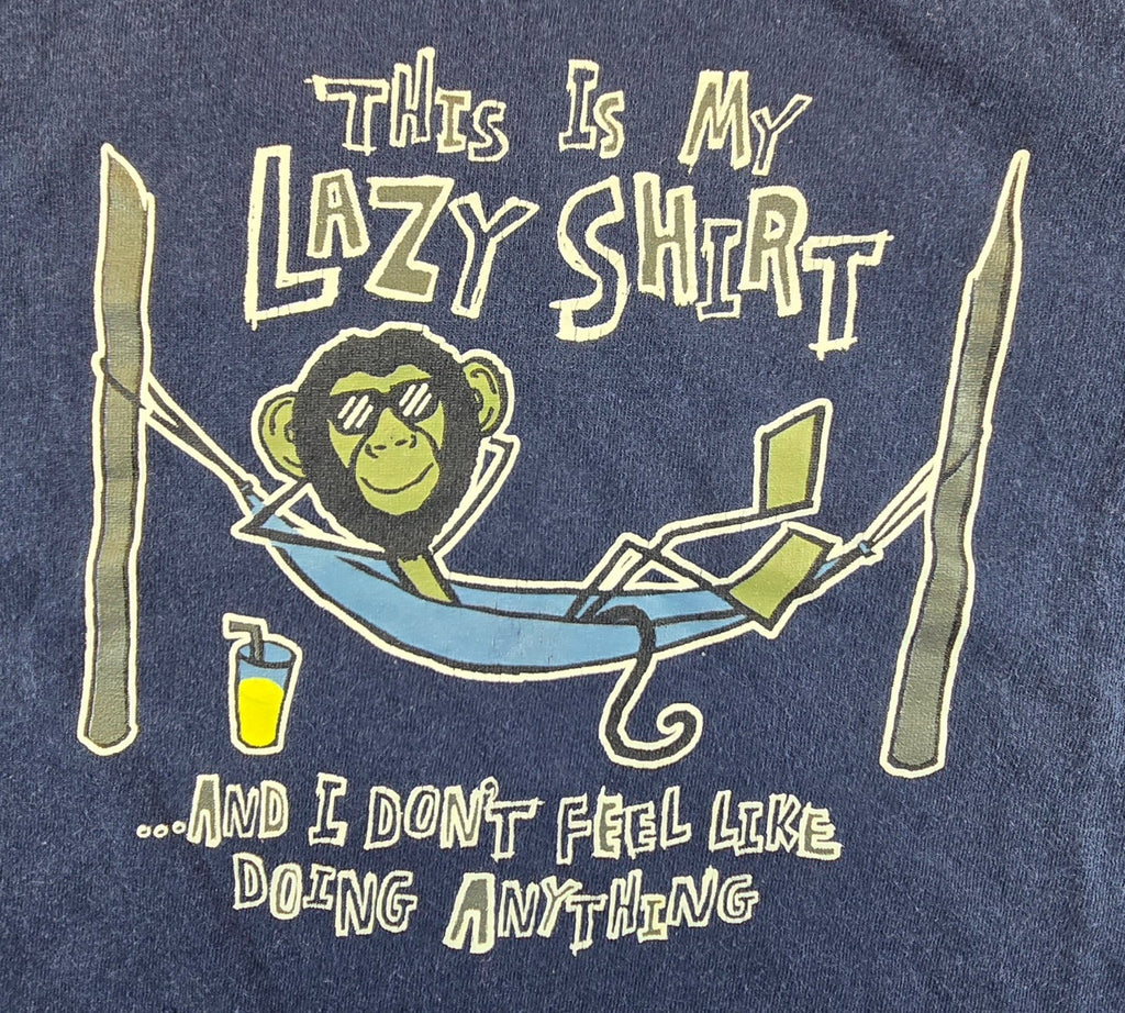 Gildan Heavy Cotton Lazy Shirt T Shirt Medium Navy Funny Monkey Hammock Tee