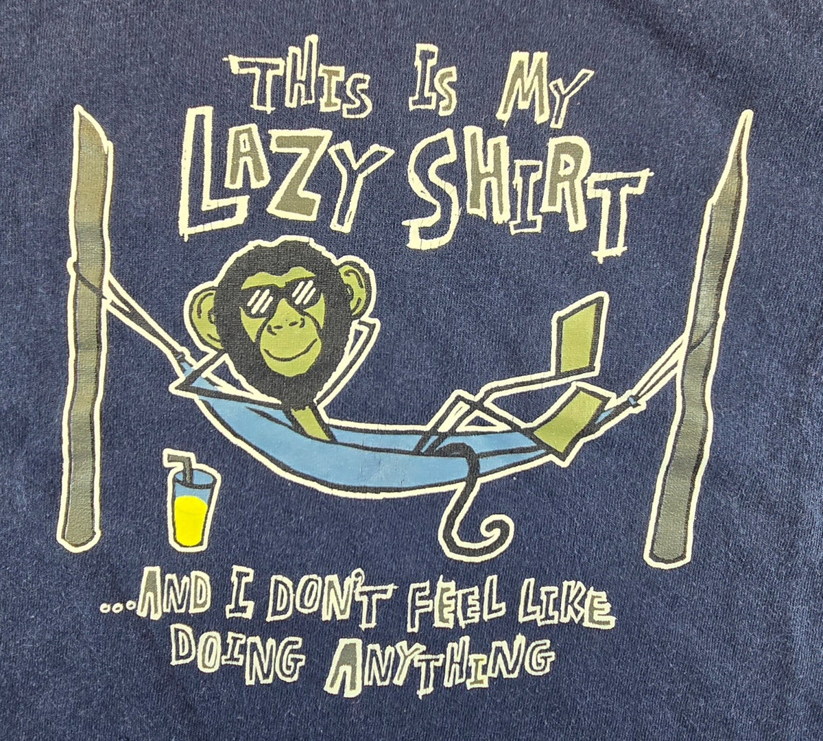 Gildan Heavy Cotton Lazy Shirt T Shirt Medium Navy Funny Monkey Hammock Tee
