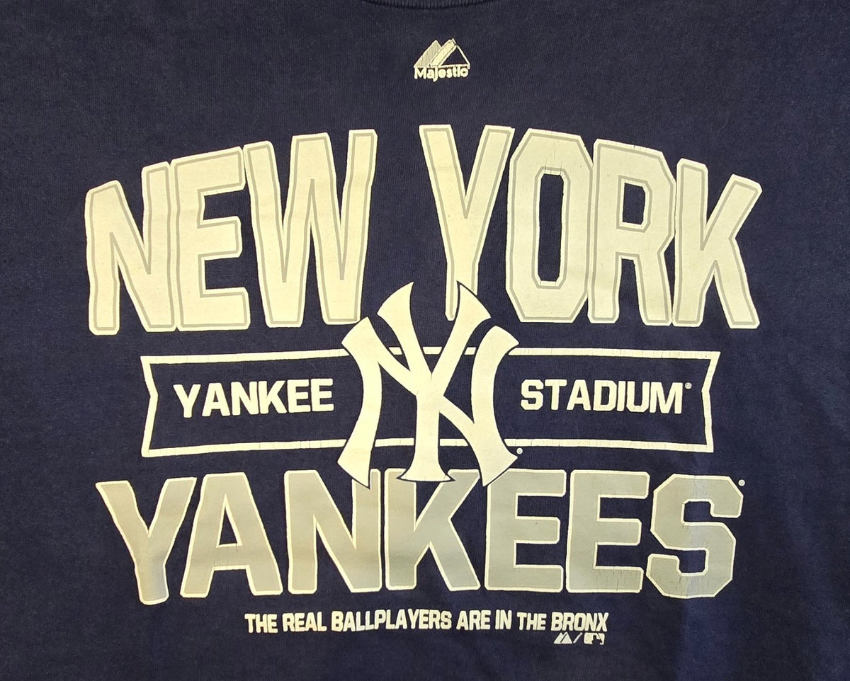 New York Yankees Majestic MLB T Shirt Yankee Stadium Baseball Navy Tee Size XL