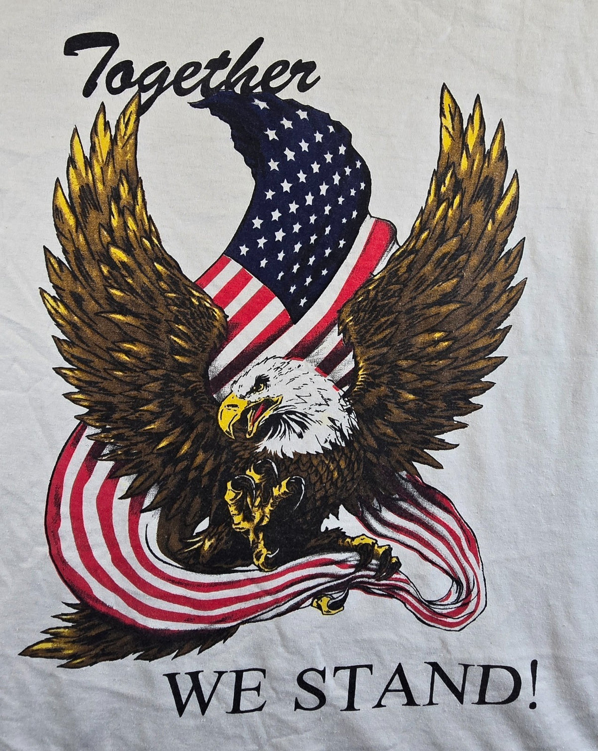 Fourcast USA T Shirt XL White Bald Eagle American Flag Together We Stand Tee