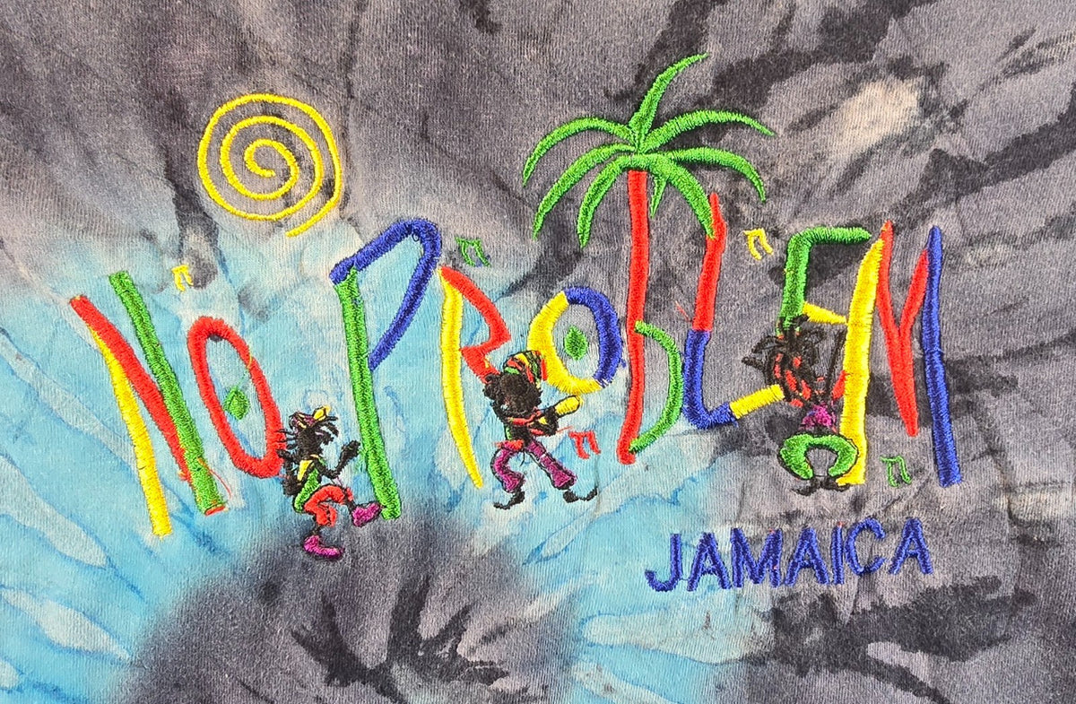 Tropix Jamaica T Shirt Medium M Blue Tie Dye Embroidered Souvenir 100% Cotton