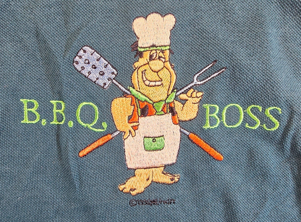 Bonds BBQ Boss Polo Shirt Large L Blue Barbecue Chef Licensed Graphic NWT