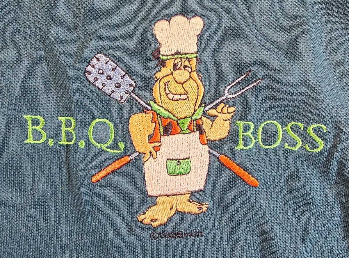 Bonds BBQ Boss Polo Shirt Large L Blue Barbecue Chef Licensed Graphic NWT