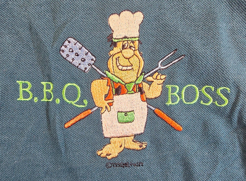 Bonds BBQ Boss Polo Shirt Large L Blue Barbecue Chef Licensed Graphic NWT