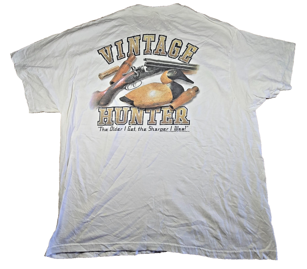 Vintage Hunter T Shirt 2XL White Delta Pro Weight Duck Hunting Rifle USA Tee