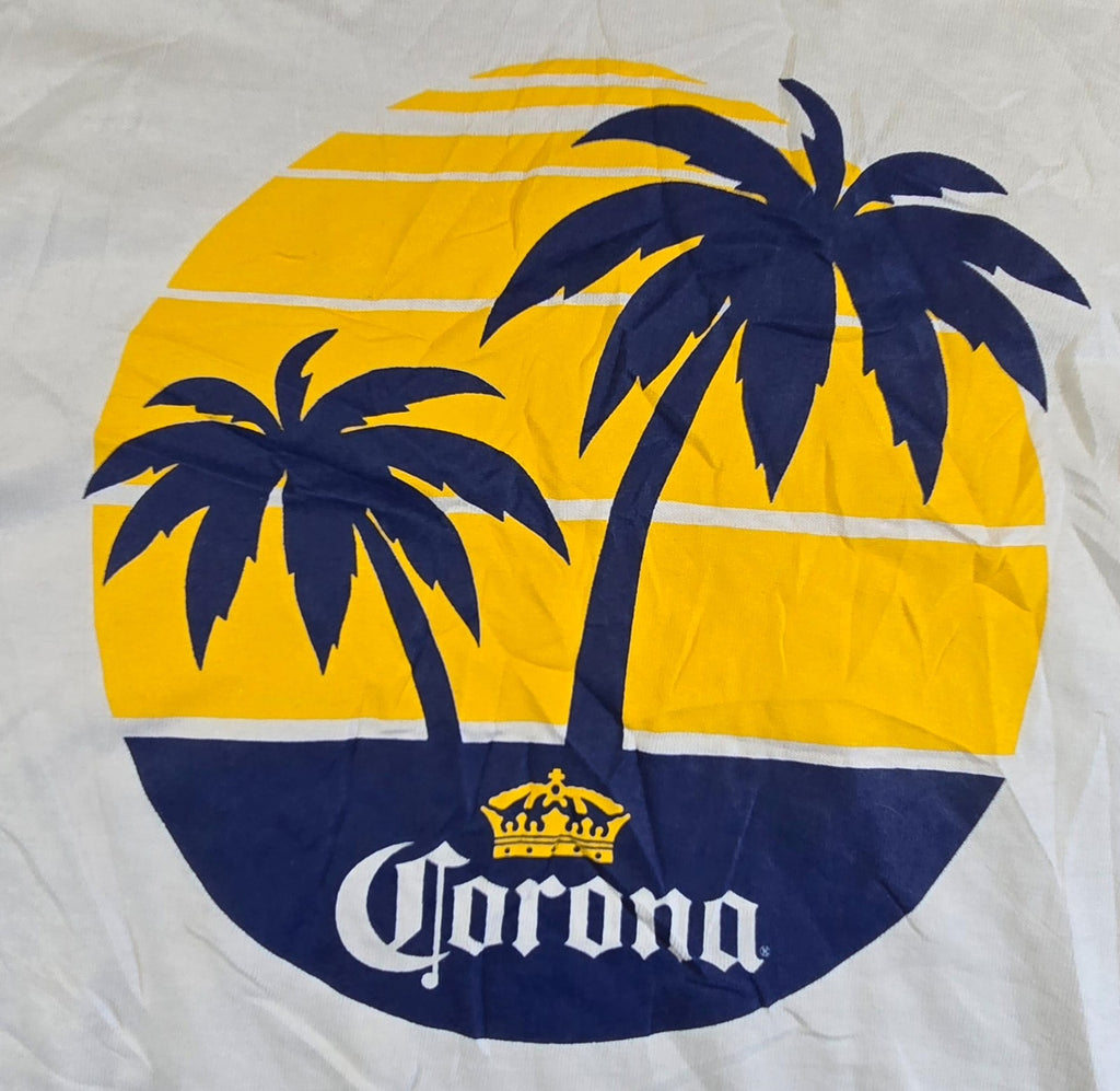 Corona Beer T Shirt Large L White Palm Trees Beach Graphic Delta Pro Weight Tee