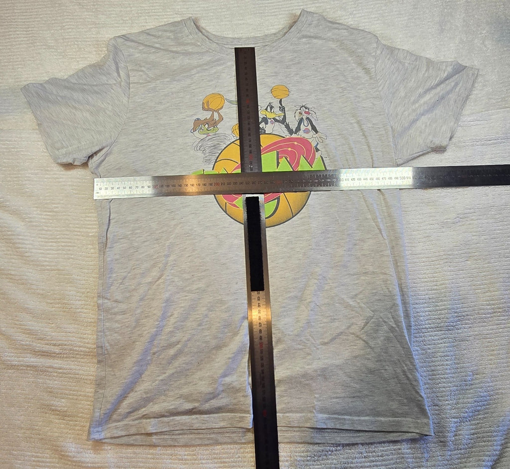 Space Jam Looney Tunes T Shirt Bugs Bunny Taz Daffy Duck Graphic Tee Grey Medium