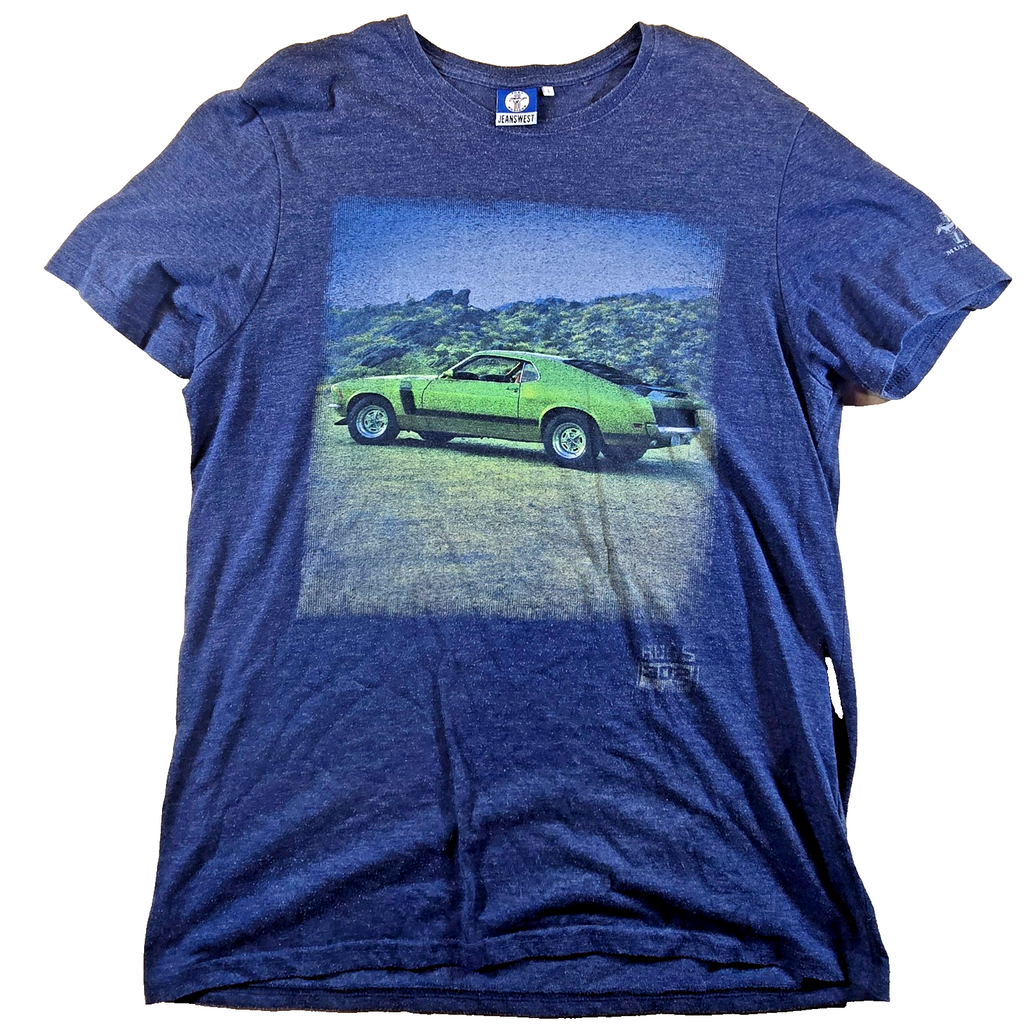 Ford Mustang T Shirt Large L Jeanswest Blue Classic Muscle Car Graphic Tee
