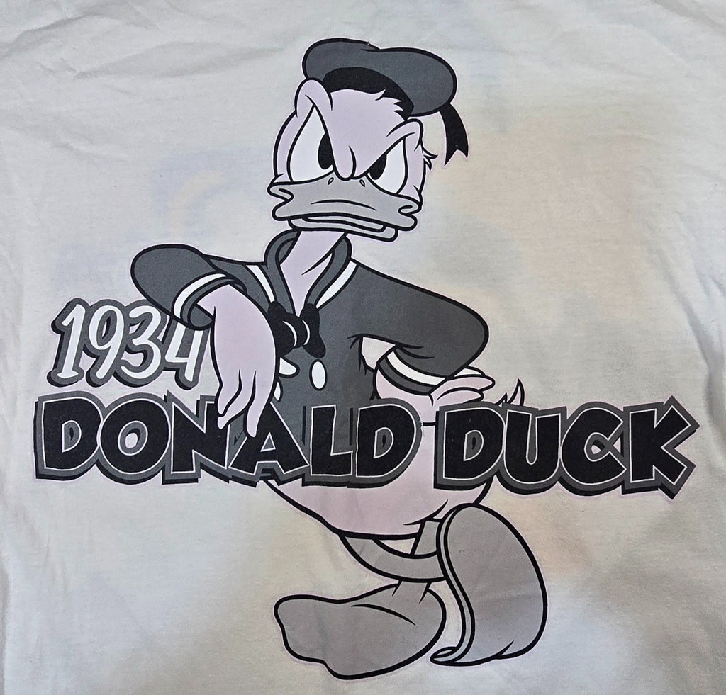 Disney Donald Duck 1934 T Shirt Small White Double Sided Graphic Cartoon Tee