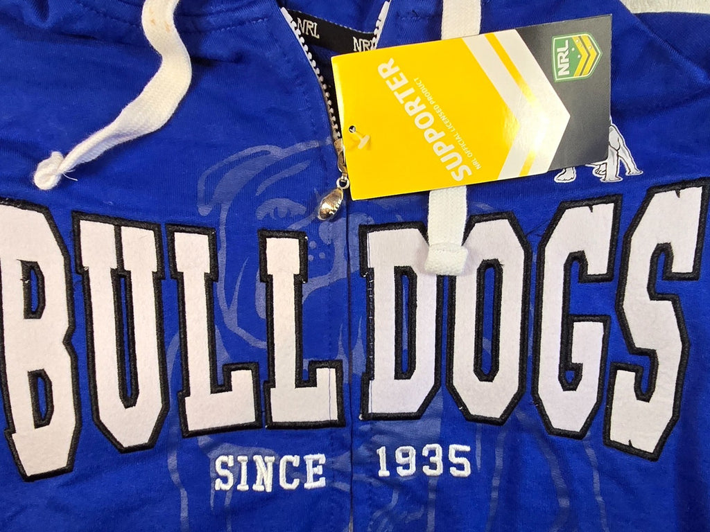 NRL Canterbury Bulldogs Hoodie Vest Mens Blue Sleeveless Zip New With Tags Sz 14