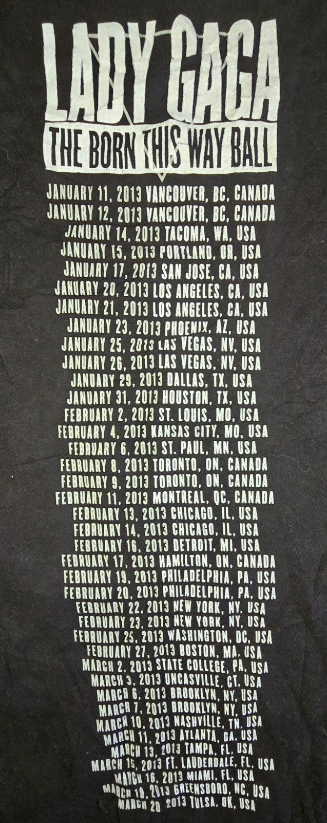 Lady Gaga Born This Way Ball 2013 Tour T Shirt Black Concert Music Tee Aprox.SM