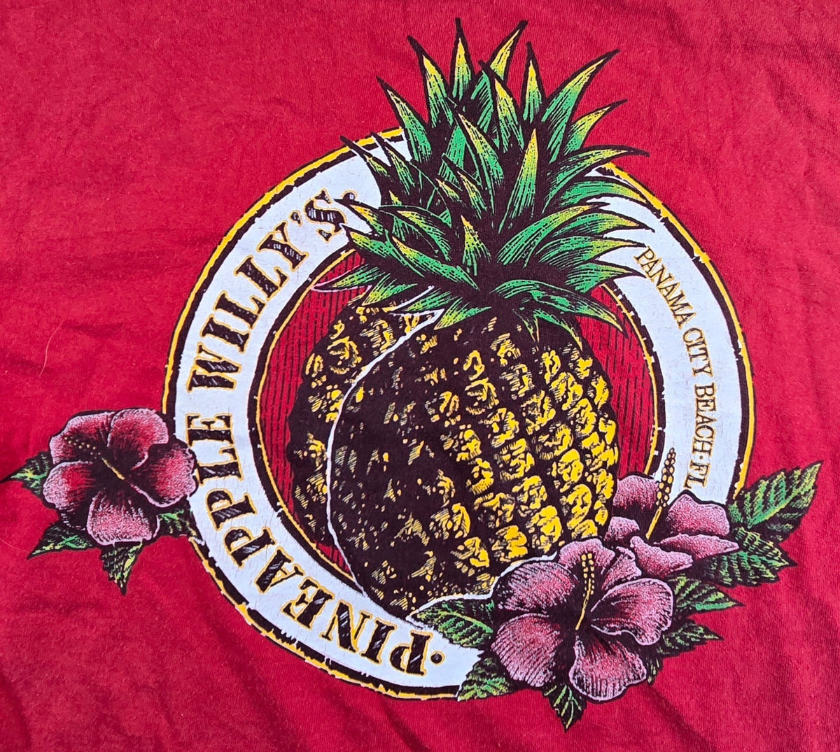 Jerzees Pineapple Willy's T Shirt Small S Red Panama City Beach USA 100% Cotton