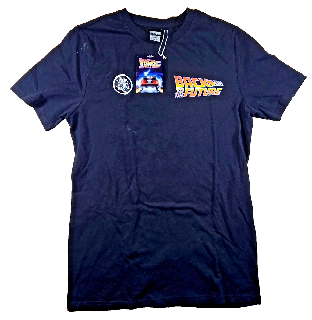 Back To The Future T Shirt Small Black NWT DeLorean Flux Capacitor Movie Tee