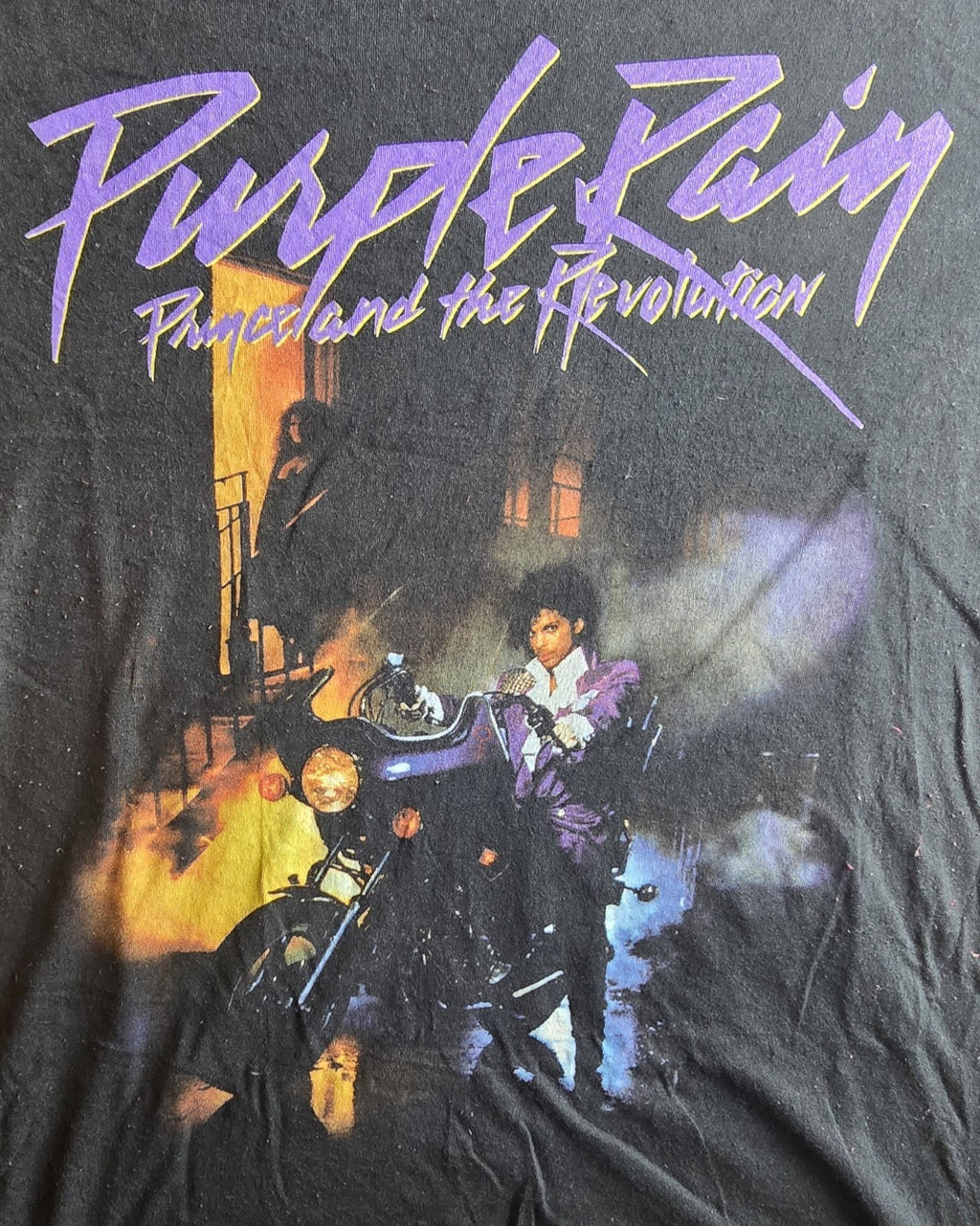Men's Prince Purple Rain Graphic Print Black Crew Neck T-Shirt Short Sleeve 2XL
