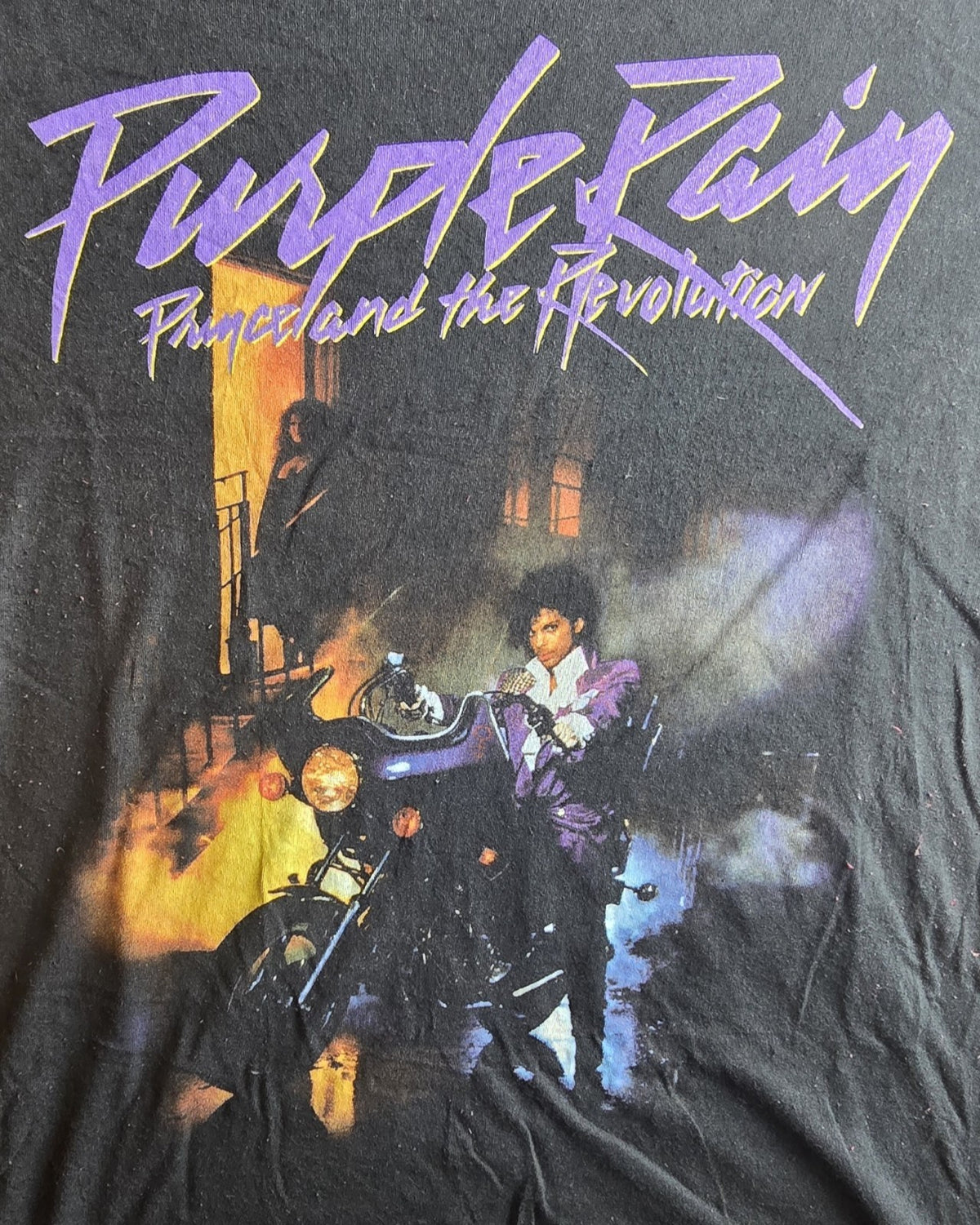 Men's Prince Purple Rain Graphic Print Black Crew Neck T-Shirt Short Sleeve 2XL
