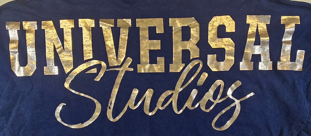 Universal Studios Spirit Jersey Small S Navy Blue Gold Logo Long Sleeve Shirt